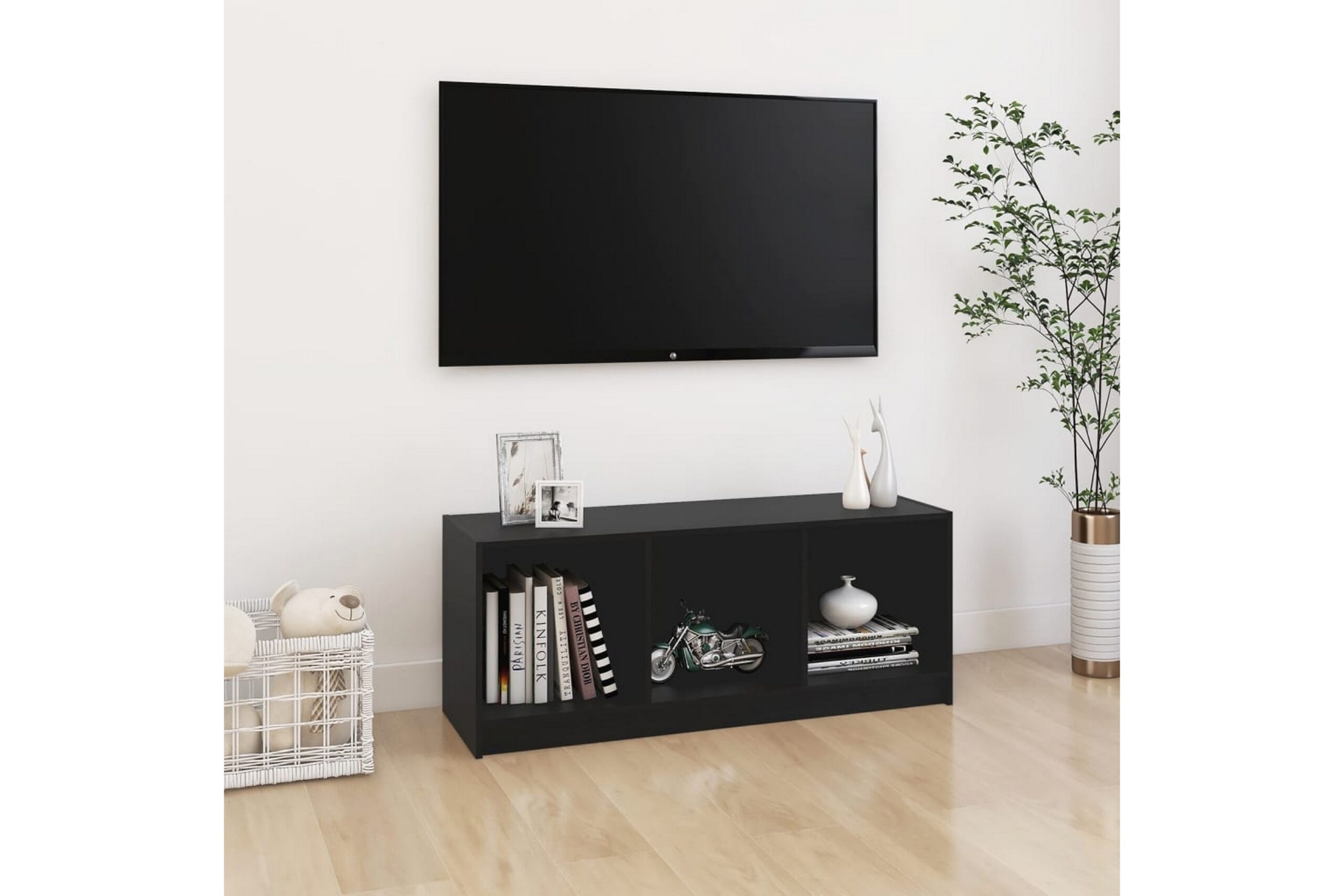 TV-taso musta 104x33x41 cm täysi mänty - Musta
