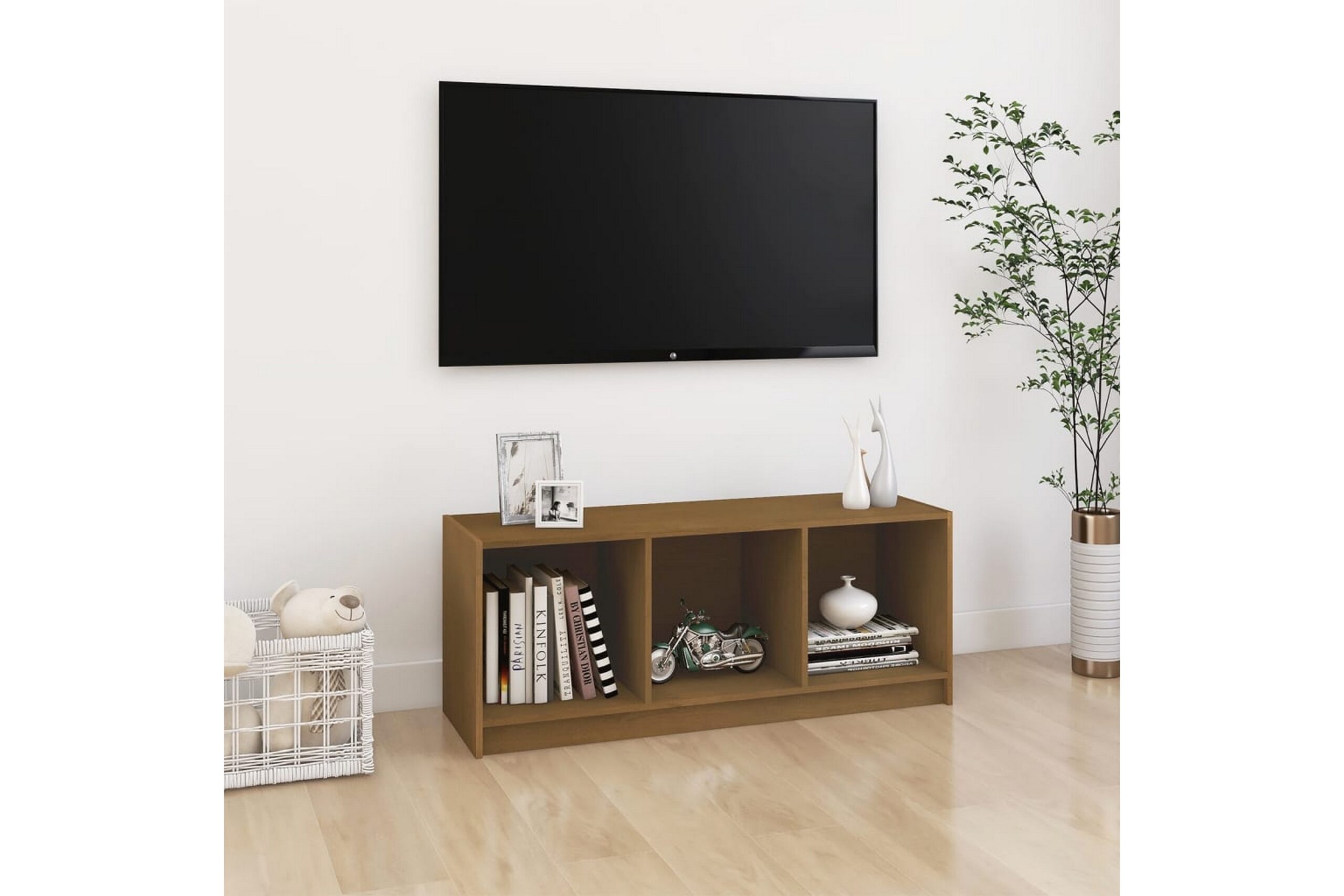 TV-taso hunajanruskea 104x33x41 cm täysi mänty - Ruskea
