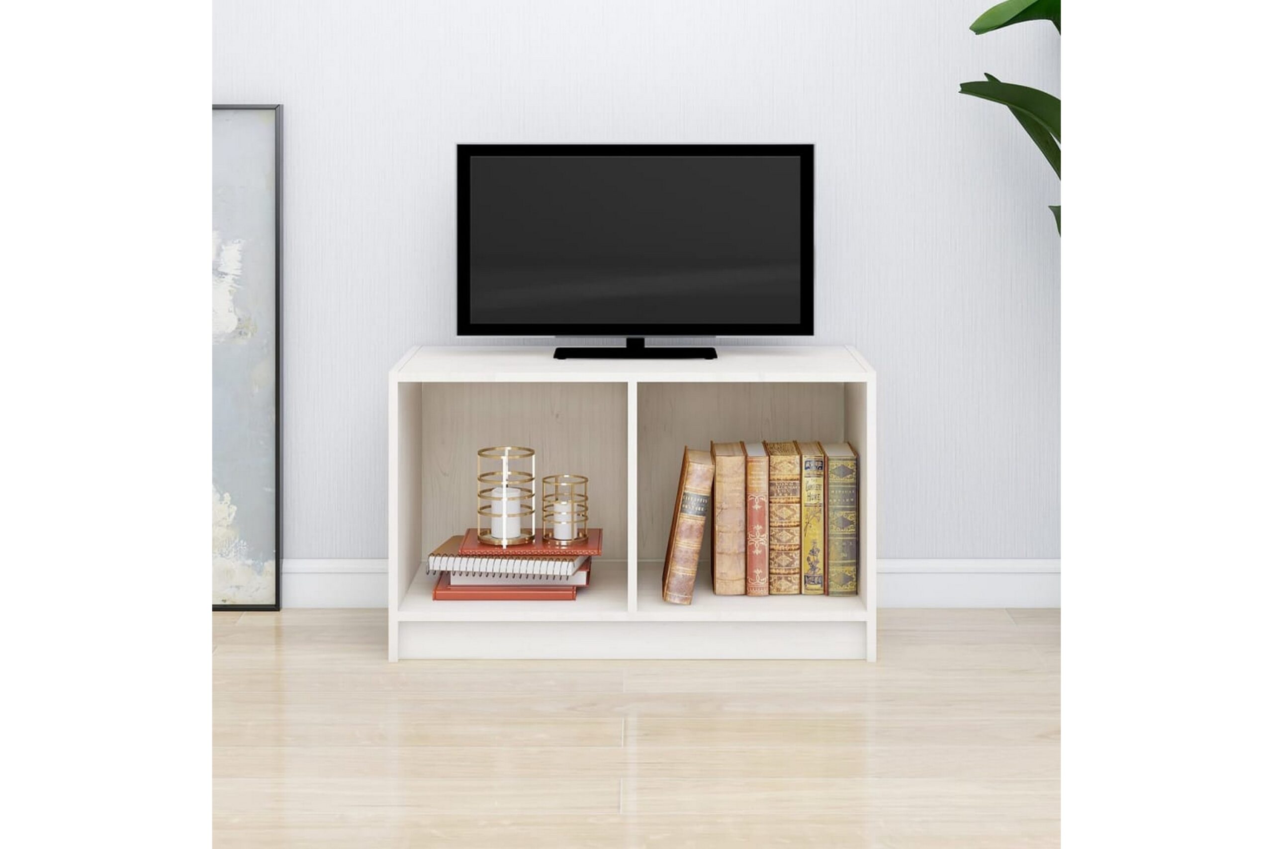 TV-taso valkoinen 70x33x42 cm täysi mänty - Valkoinen