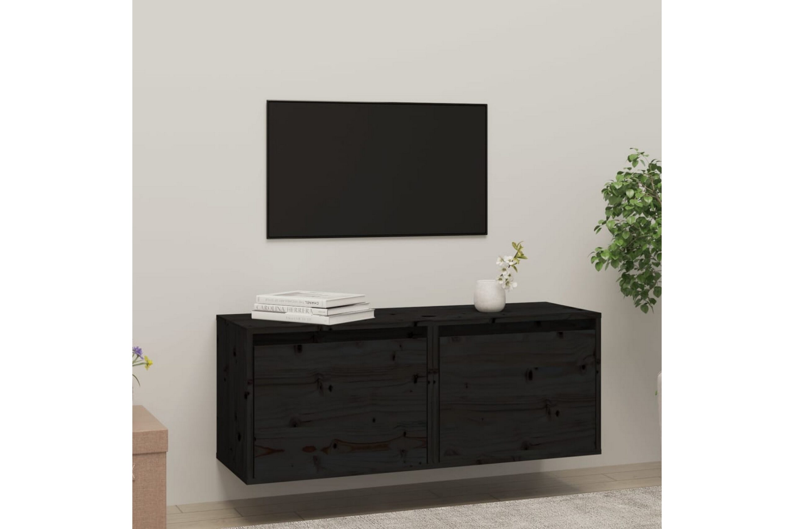 Seinäkaapit 2 kpl musta 45x30x35 cm täysi mänty - Musta