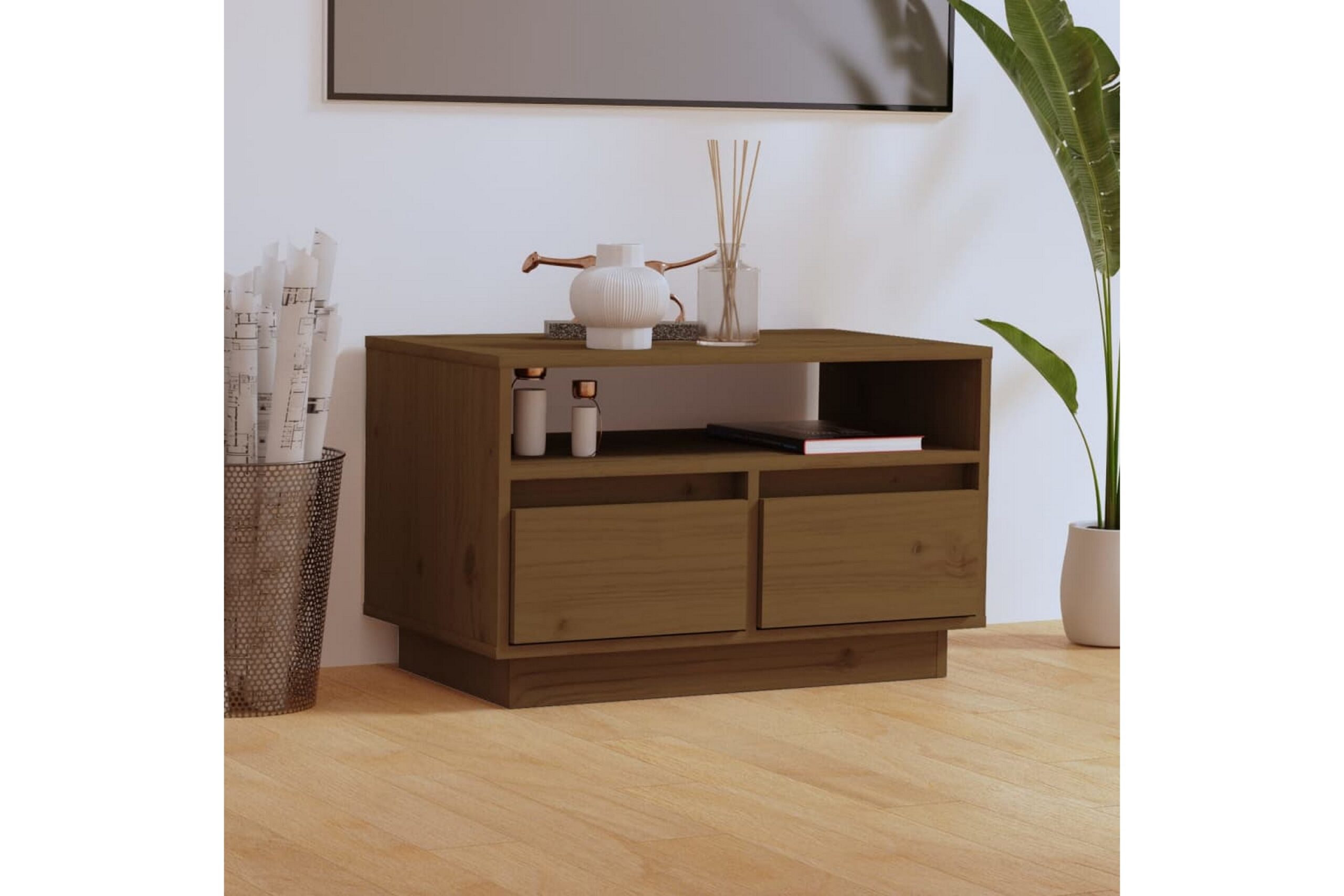 TV-taso hunajanruskea 60x35x37 cm täysi mänty - Ruskea