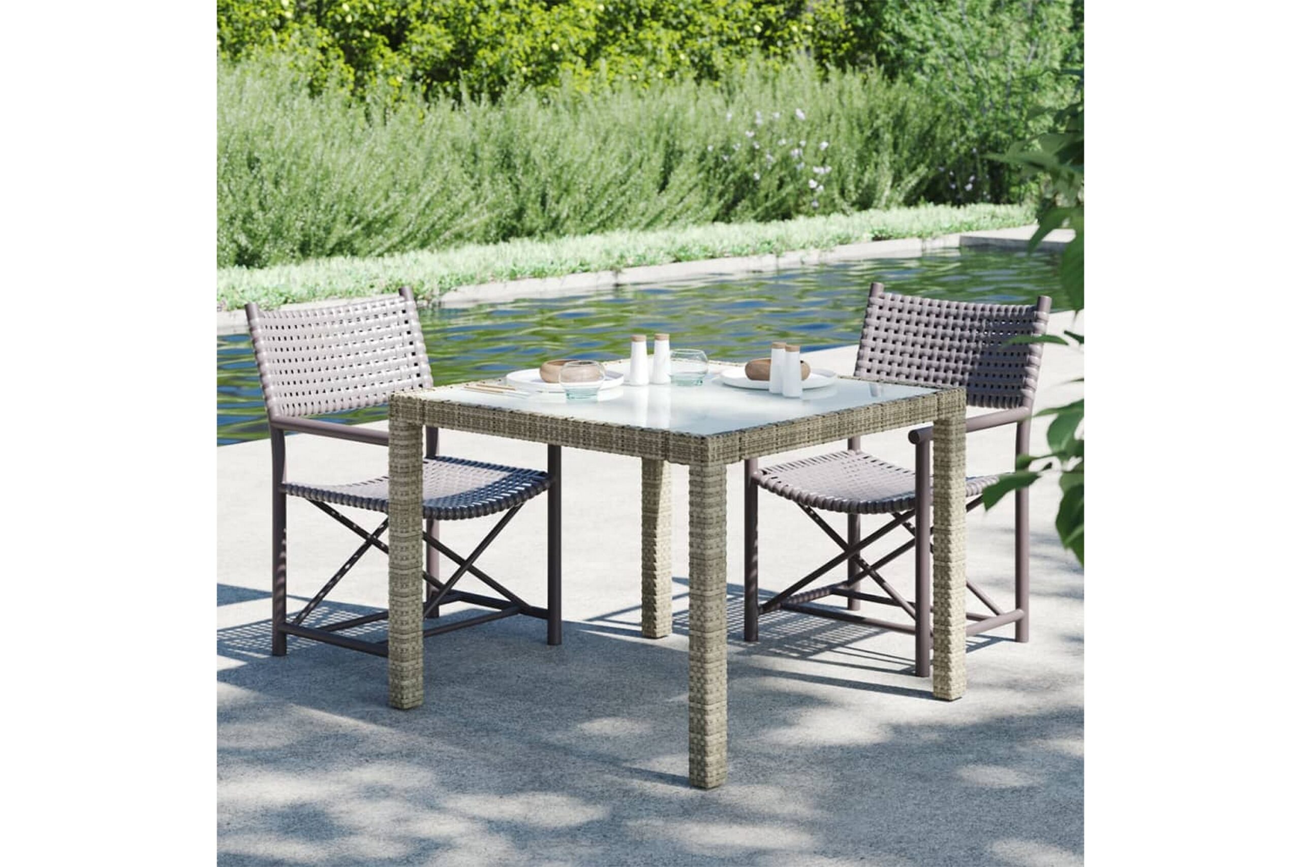 Puutarhapöytä 90x90x75 cm karkaistu lasi ja polyrottinki har - Harmaa