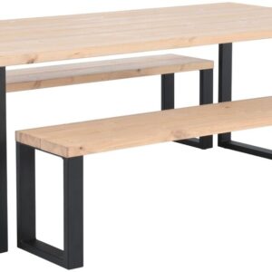 Ruska terassiruokailuryhmä penkeillä 150x100 cm antiikkipetsattu mänty/musta