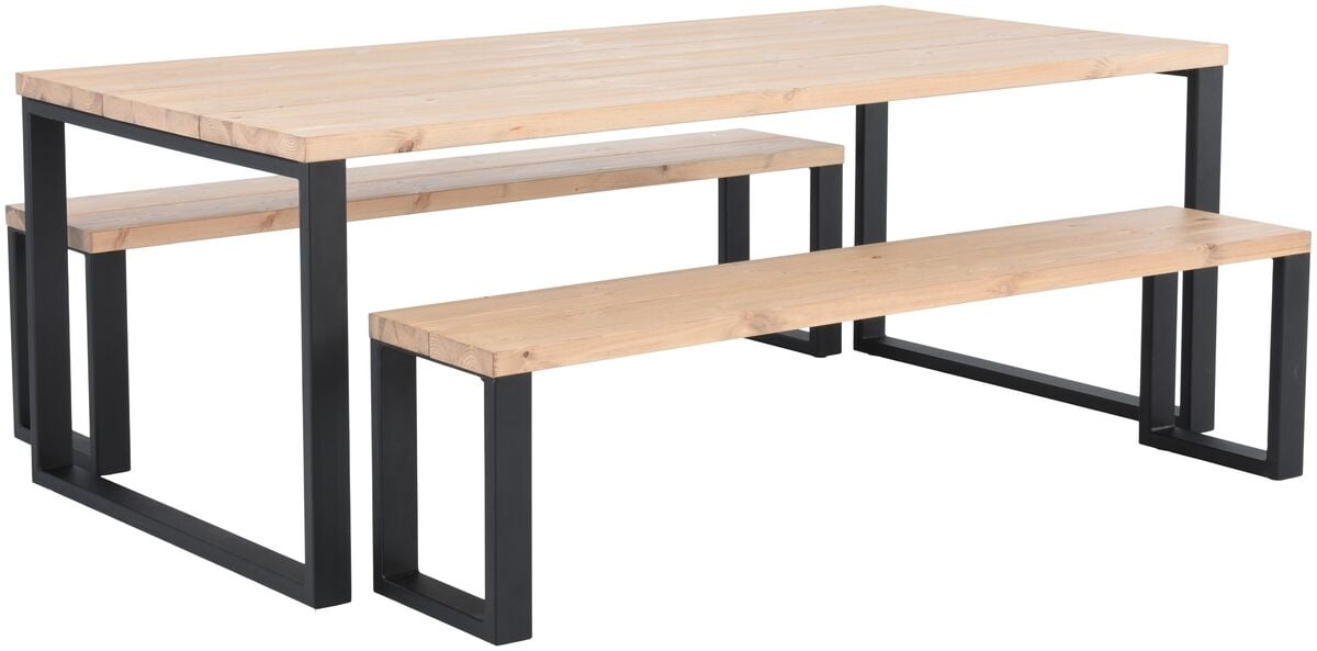 Ruska terassiruokailuryhmä penkeillä 150x100 cm antiikkipetsattu mänty/musta