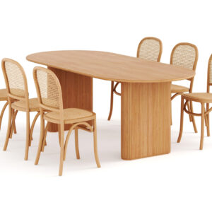 Ruokailuryhmä Neandir 220 cm Soikea 6 Degors tuolia - Ruskea/Tammi