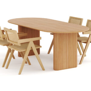 Ruokailuryhmä Neandir 220 cm Soikea 4 Saemde tuolia - Ruskea/Tammi