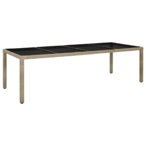 Puutarhapöytä 250x100x75 cm karkaistu lasi ja PE-rottinki be - Beige