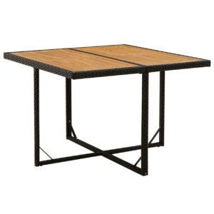 Puutarhapöytä musta 109x107x74 cm polyrottinki ja täysi akaa - Musta