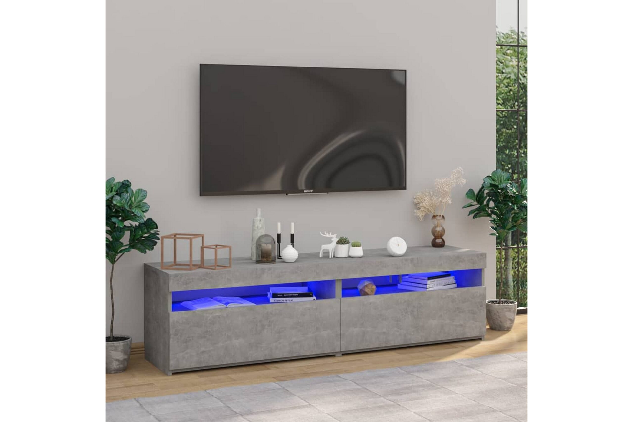 TV-tasot 2 kpl LED-valoilla betoninharmaa 75x35x40 cm - Harmaa