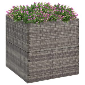 Kukkalaatikko harmaa 80x80x80 cm polyrottinki - Harmaa