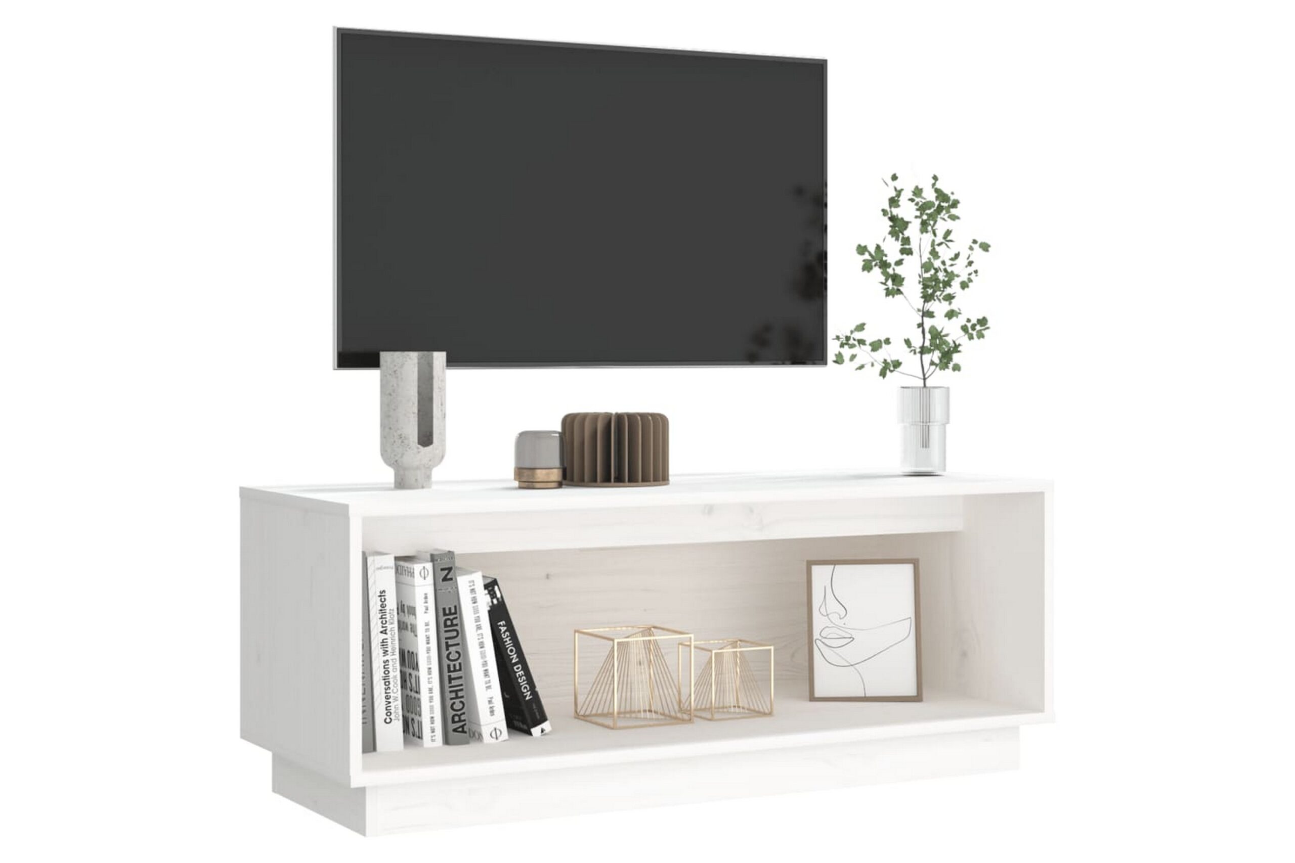 TV-taso valkoinen 90x35x35 cm täysi mänty - Valkoinen