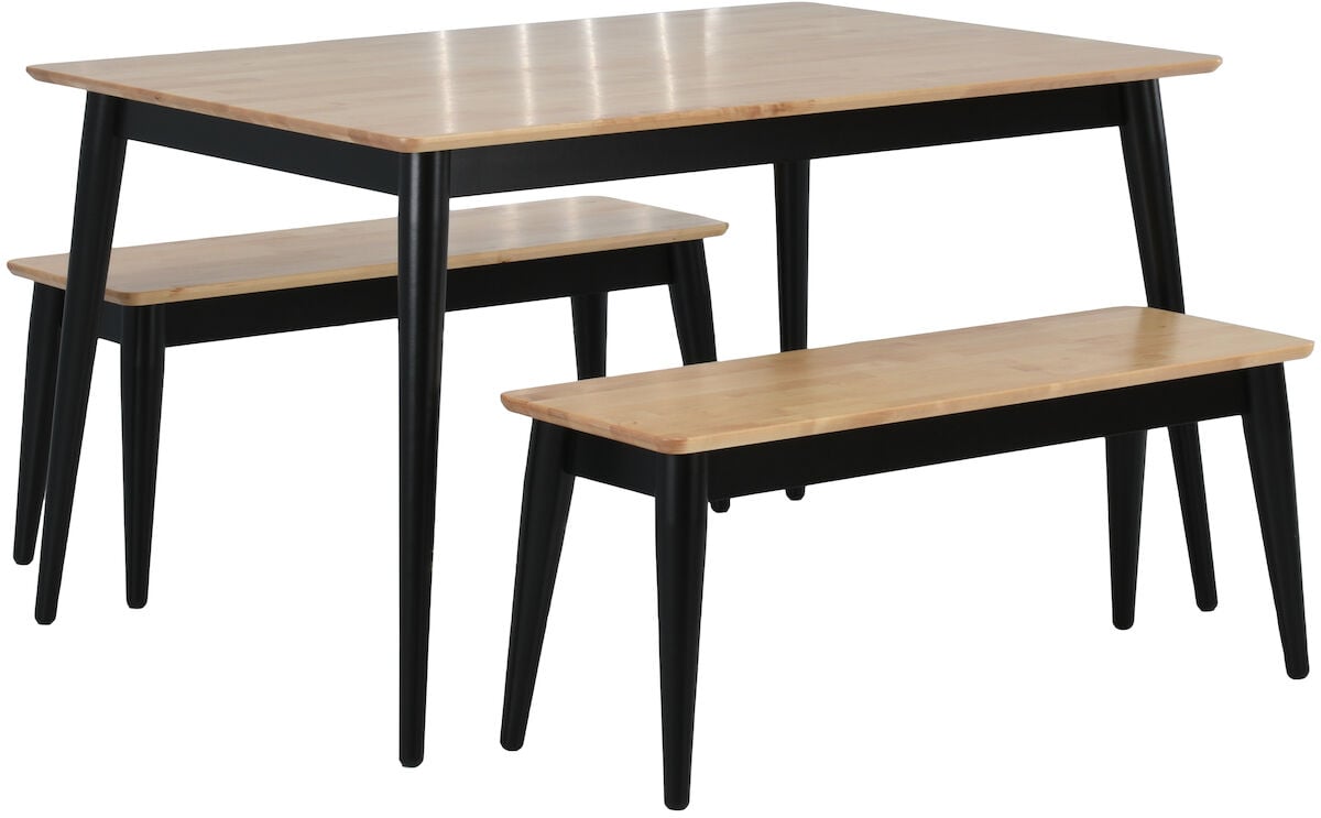 Kaarna 4-hengen ruokailuryhmä penkeillä 130x90 cm koivu/musta