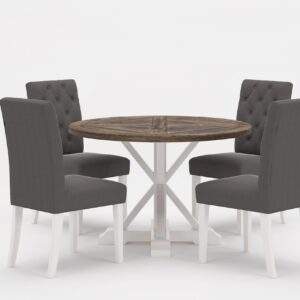 Ruokailuryhmä Yorkshire Premium 120 cm Pyöreä 4 Emmie tuolia - Harmaa/Ruskea