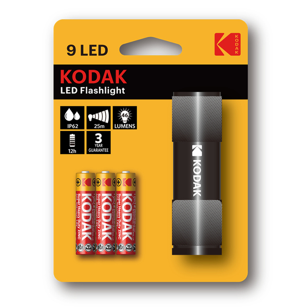 Kodak 9LED -taskulamppu, musta (sis. 3xAAA)