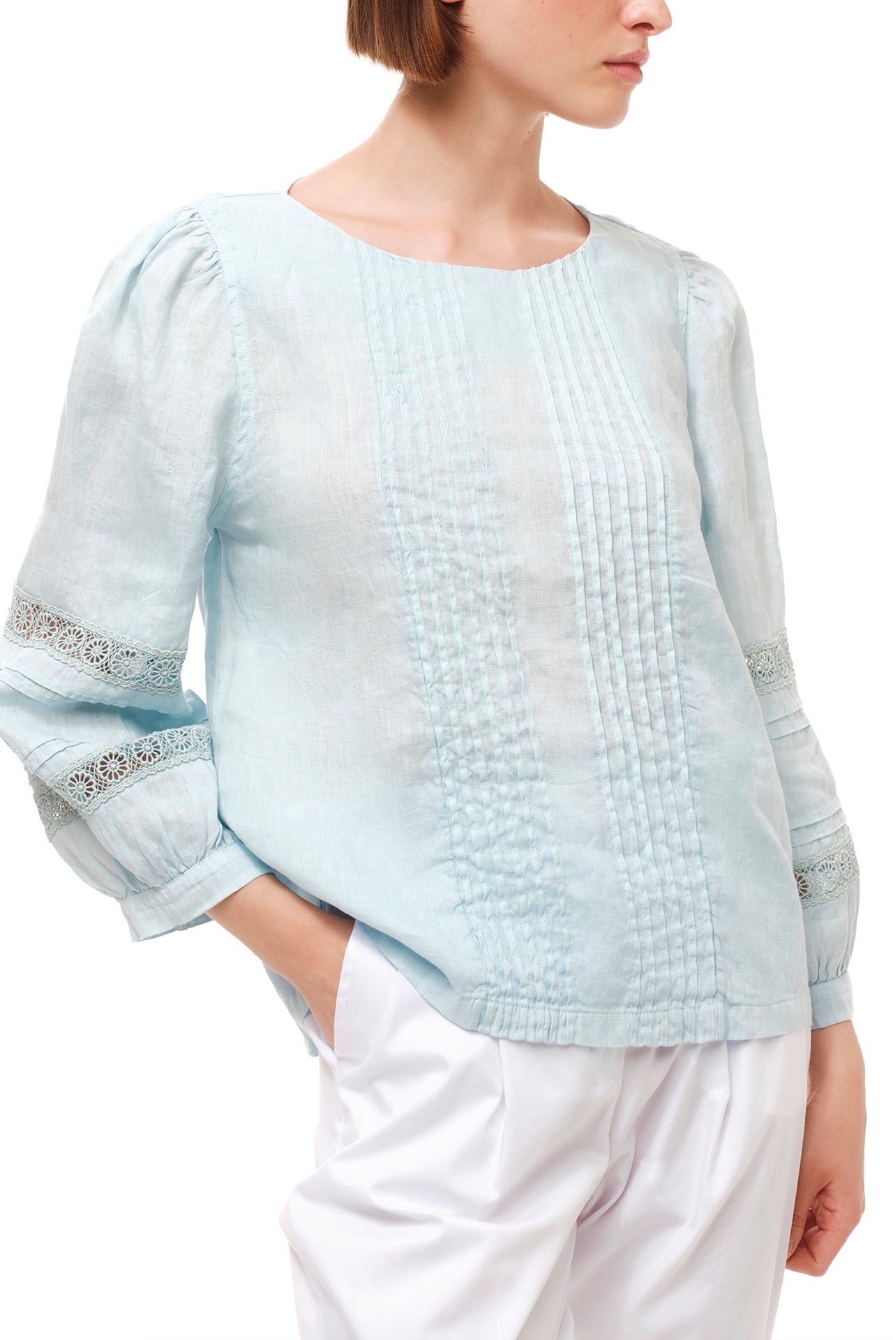 Nervir Lace Insert Linen Blouse