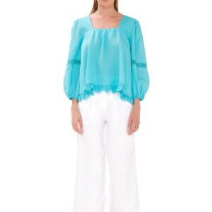 Lace Insert Linen Blouse