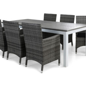 Ruokailuryhmä Monaco 220-280 cm 6 Thor Lyx tuolia Pehmusteet - Valkoinen/Harmaa/Aintwood/Musta