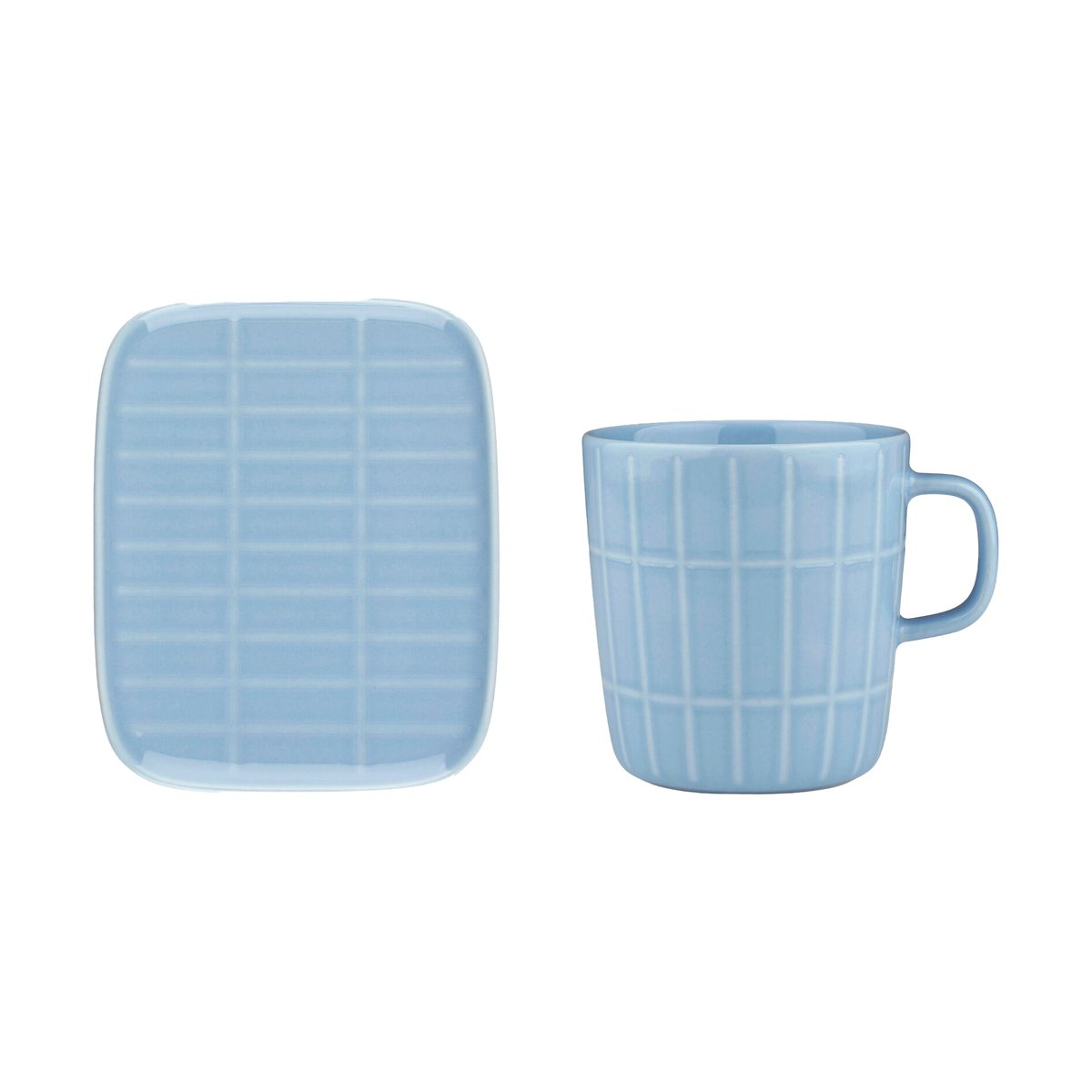 Marimekko Tiiliskivi muki 40 cl + lautanen 12x15 cm Light blue