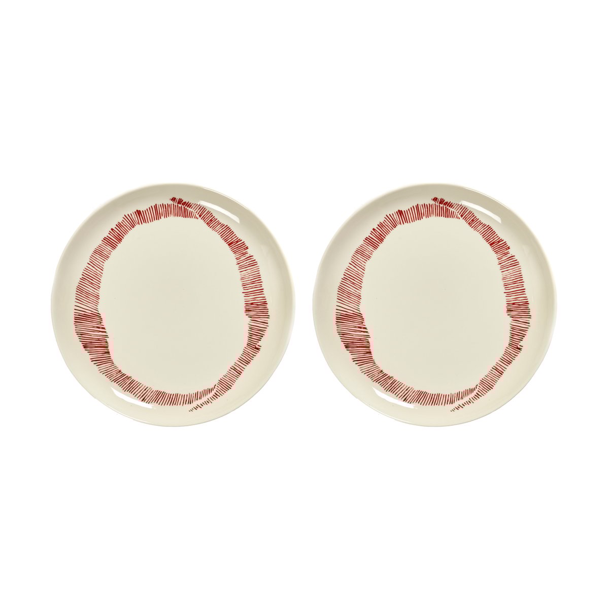 Serax Ottolenghi Feast lautanen M Ø22,5 cm 2-pakkaus White stripes-red