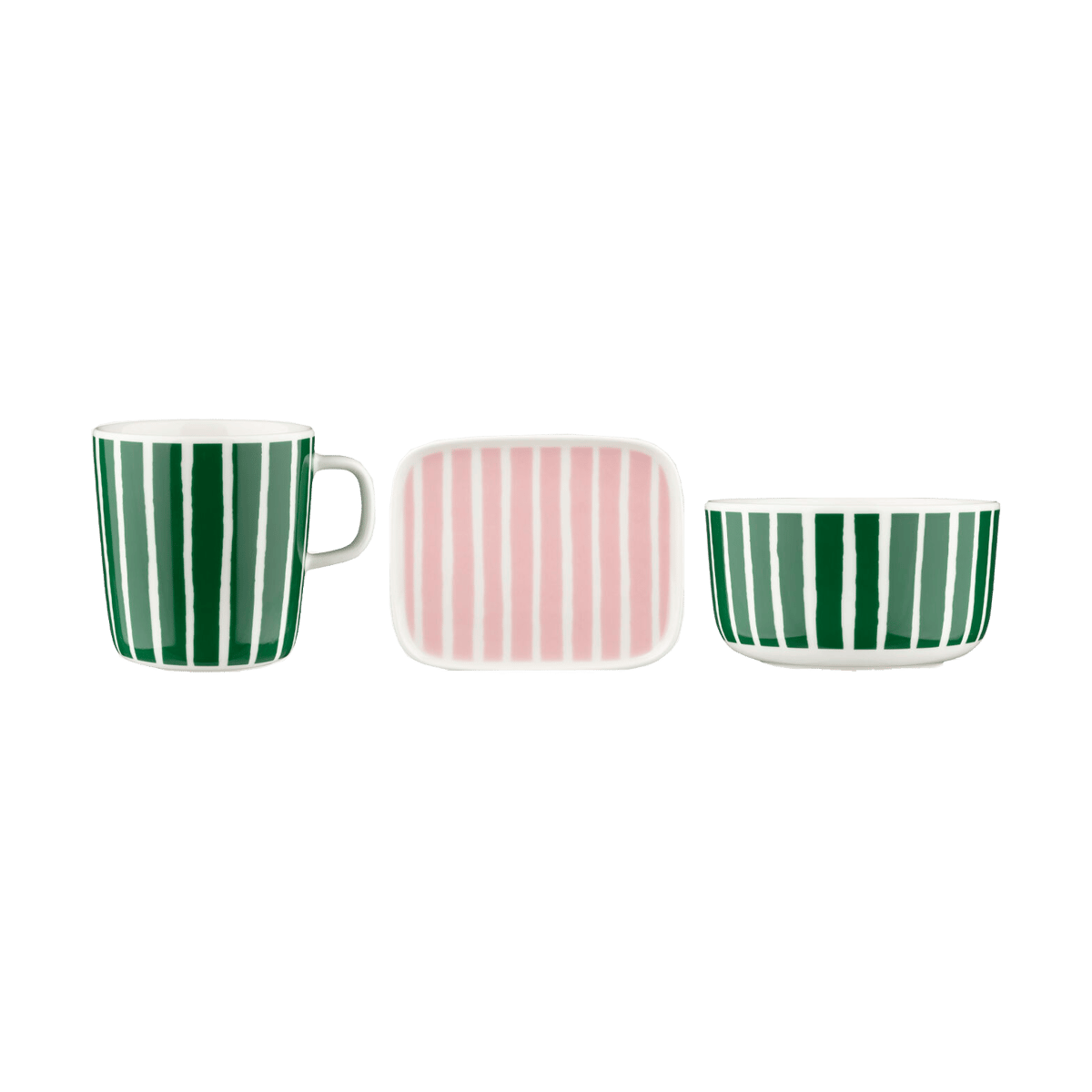 Marimekko Piccolo aamiaissetti, 3 osaa Vihreä-vaaleanpunainen