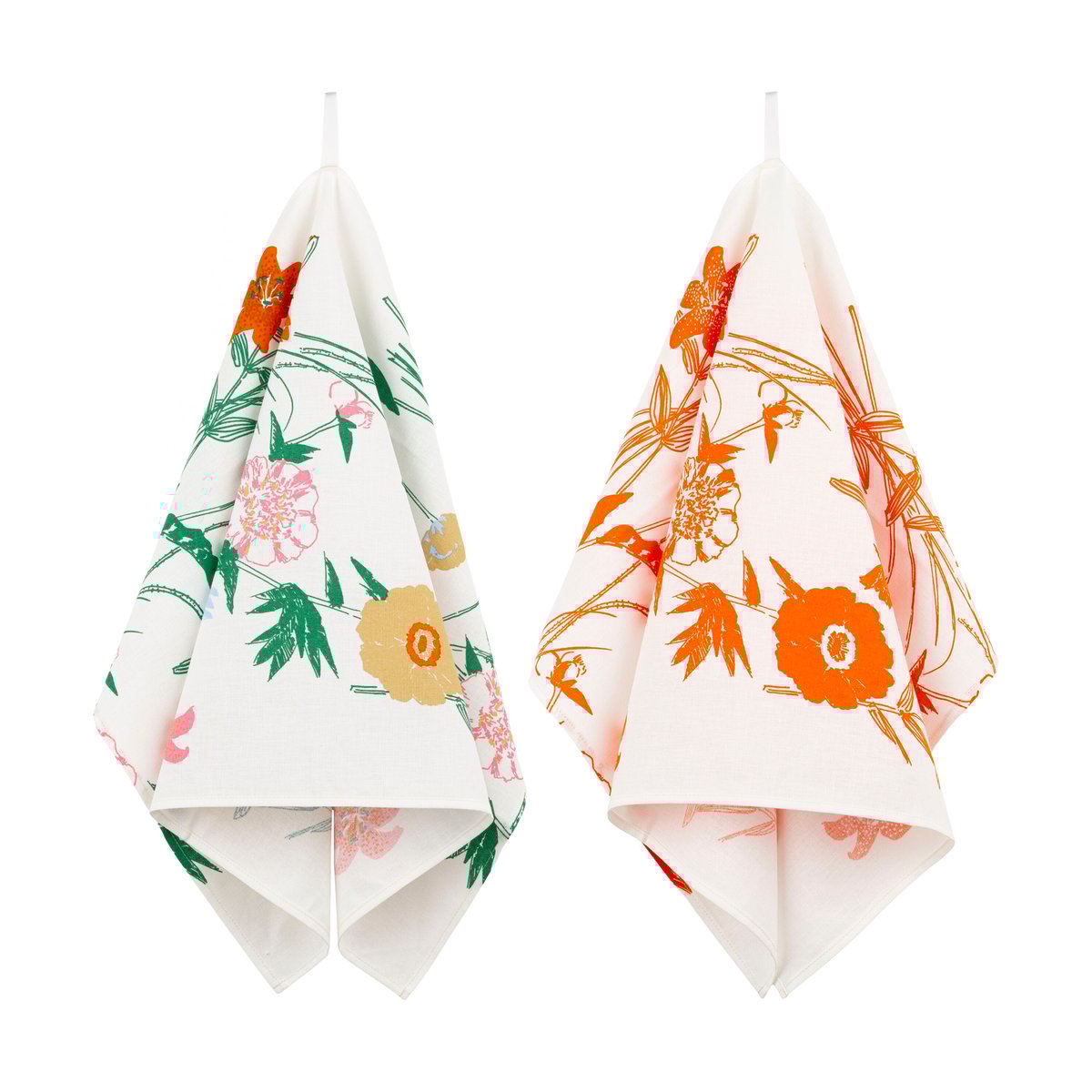 Marimekko Puutarhajuhlat keittiöpyyhe 2 osaa White-green-orange-beige