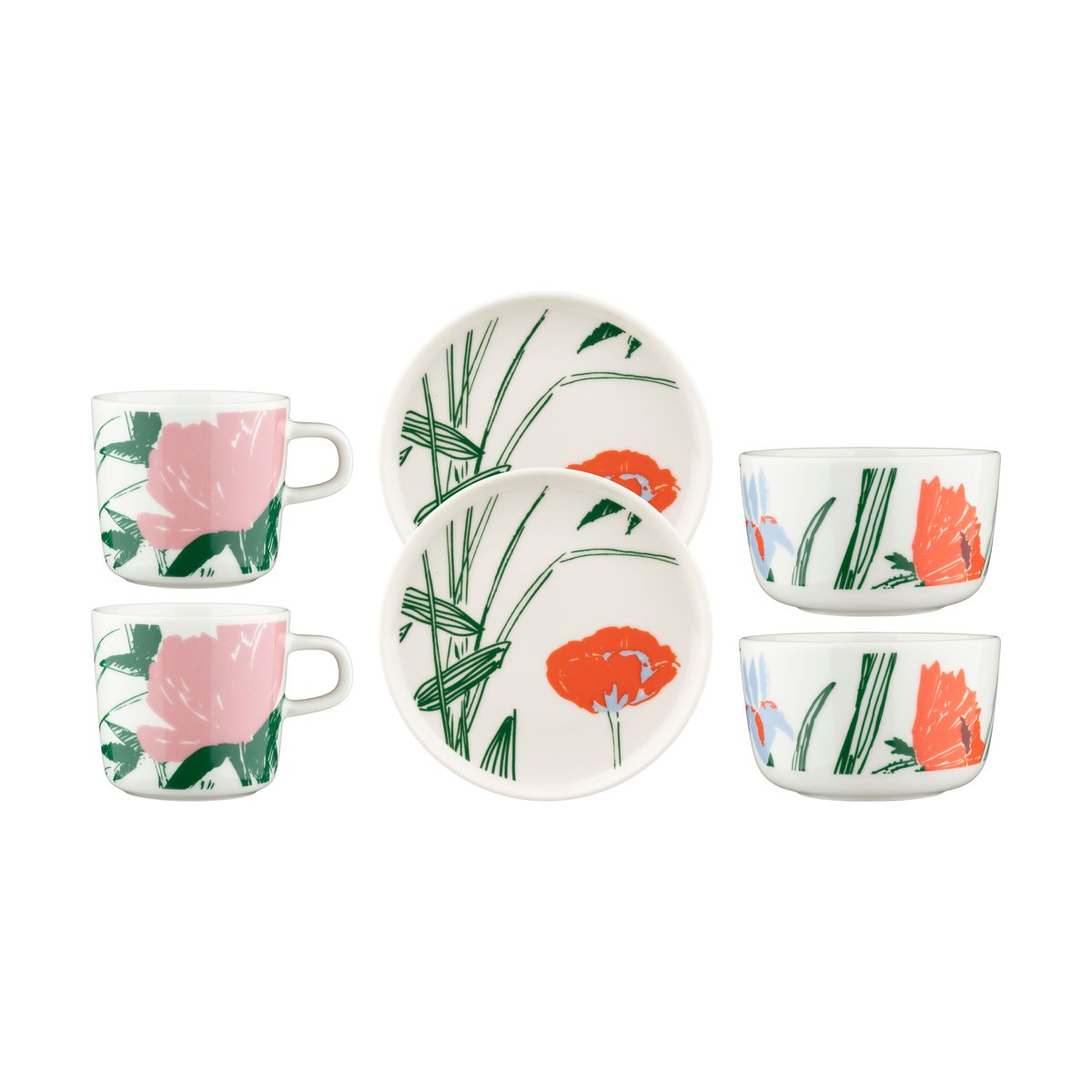 Marimekko Puutarhakutsut astiasto 6 osaa White-green-orange