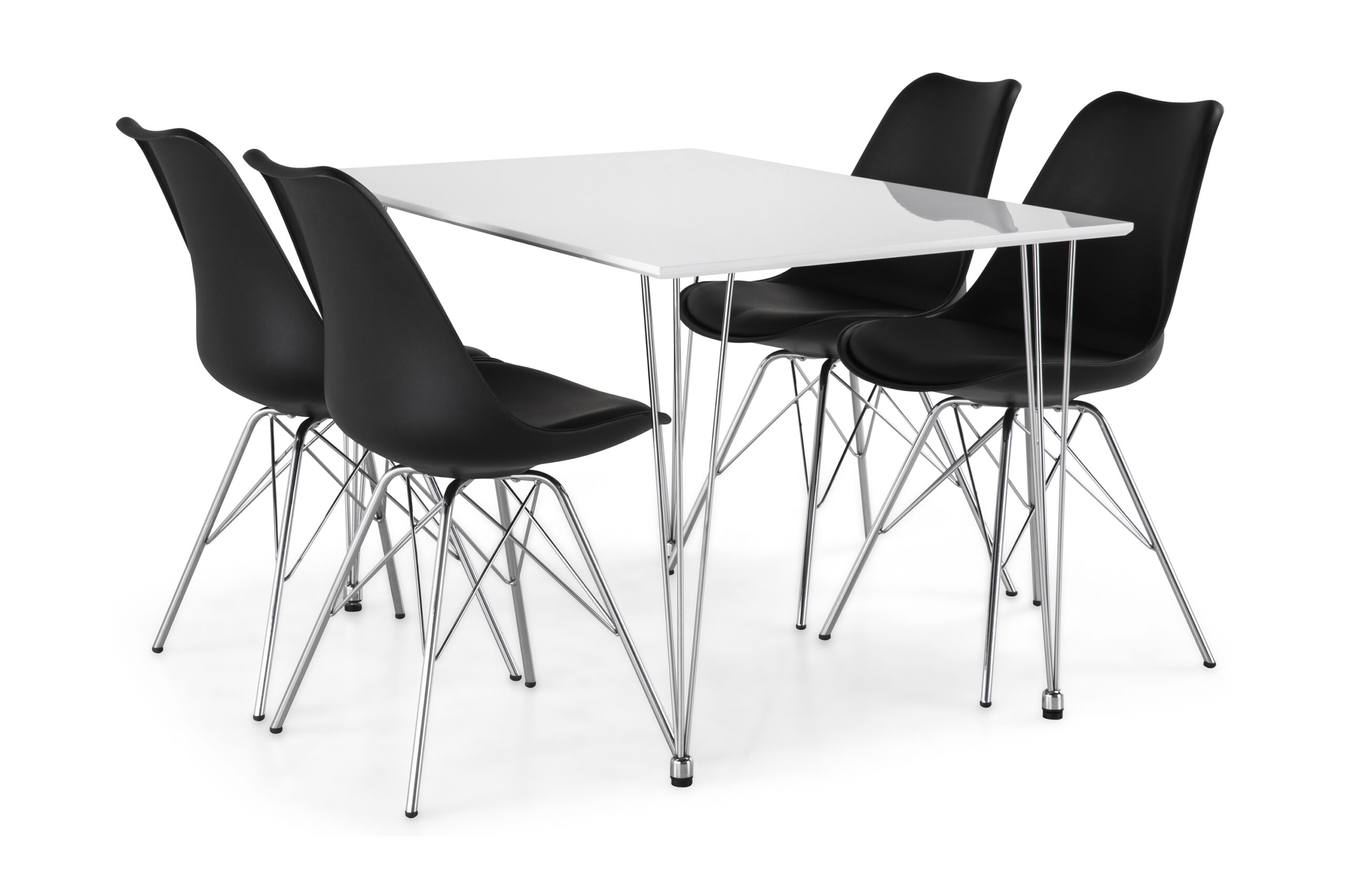 Ruokailuryhmä Kranstull 120 cm 4 Scale tuolia - Valkoinen/Musta PU/Kromi