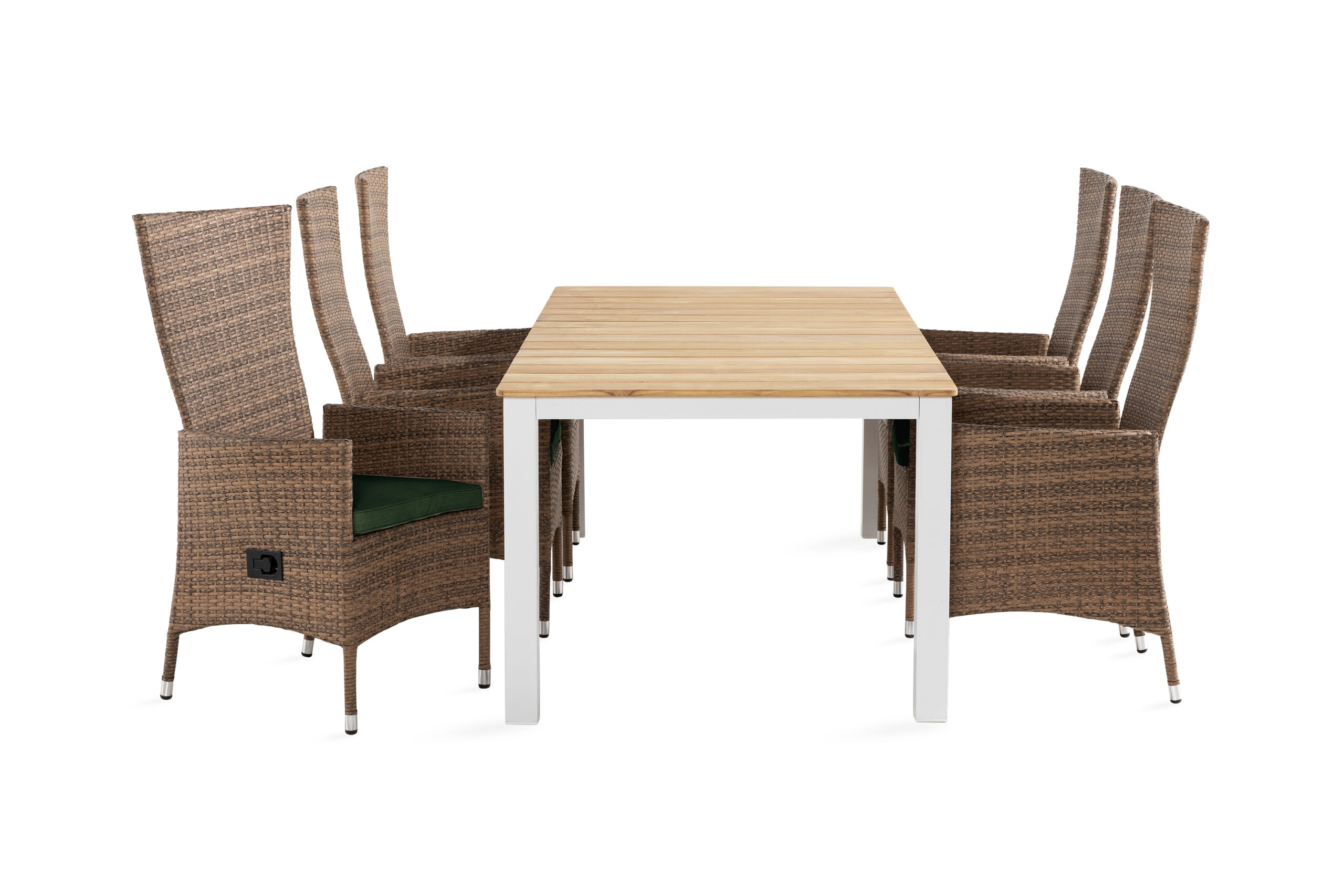 Ruokailuryhmä Olive 210x100 + 6 Jenny Nojatuolia pehmuste - Valkoinen/Tiikki/Hiekka/Vihreä
