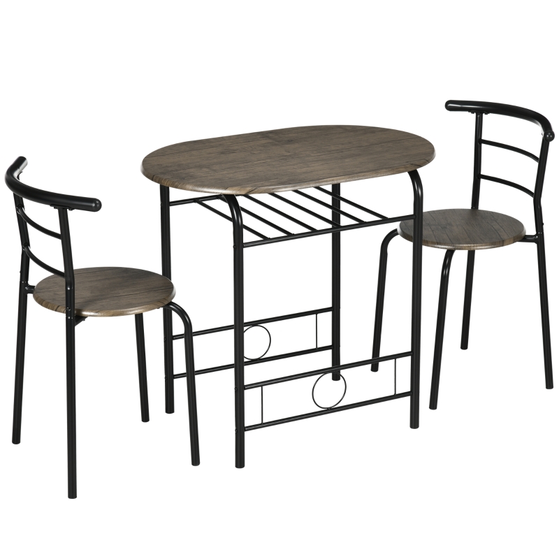 Ruokailuryhmä 2 tuolia Soikea 80 x 53 x 75 cm Metalli Puu Musta/ruskea