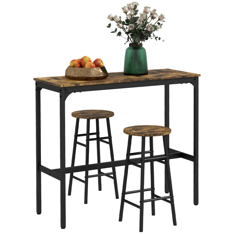 Baaripöytäsetti ja 2 baarituolia Industrial Vintage-ruskea musta 105 x 40 x 90 cm