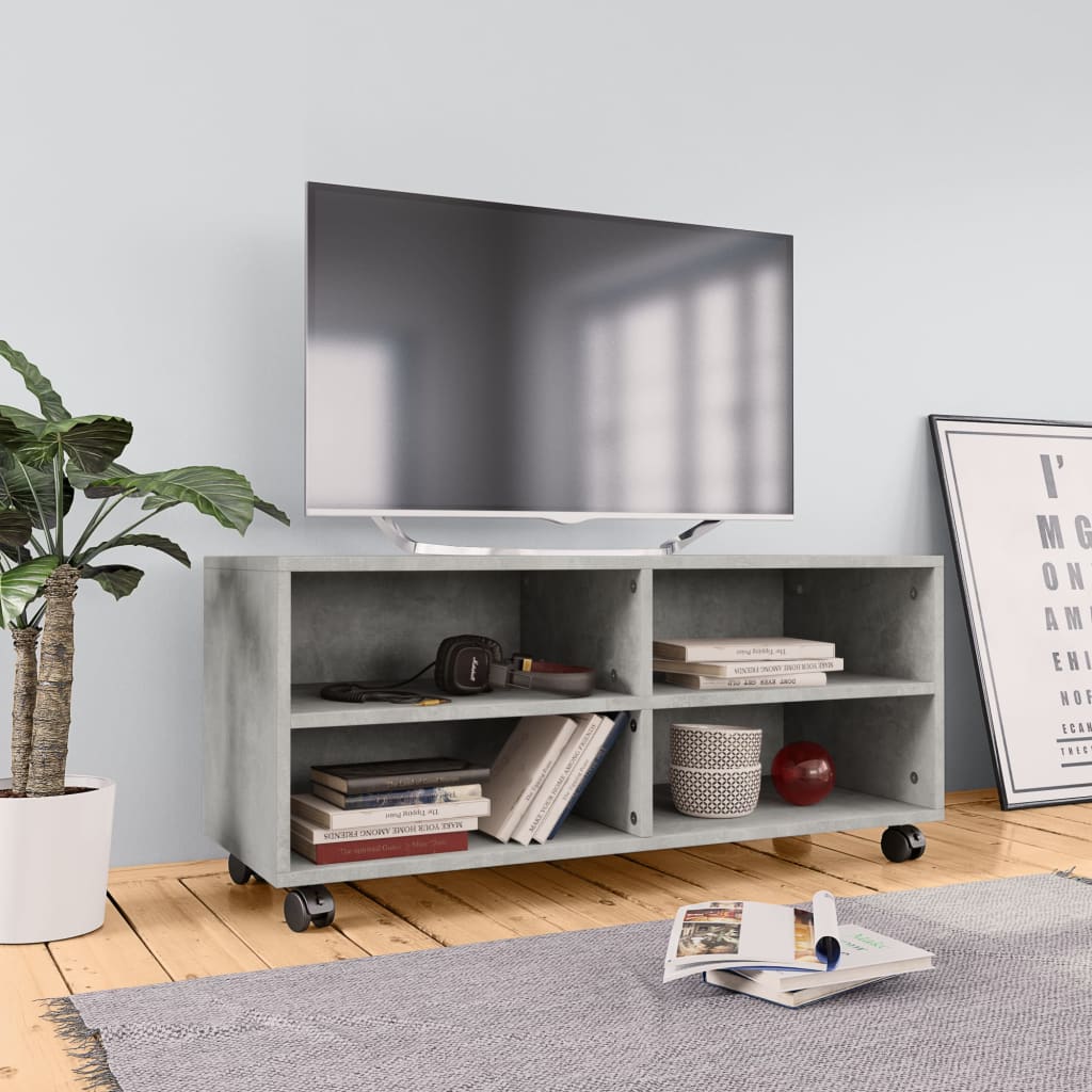 vidaXL TV-taso rullapyörillä betoninharmaa 90x35x35 cm tekninen puu