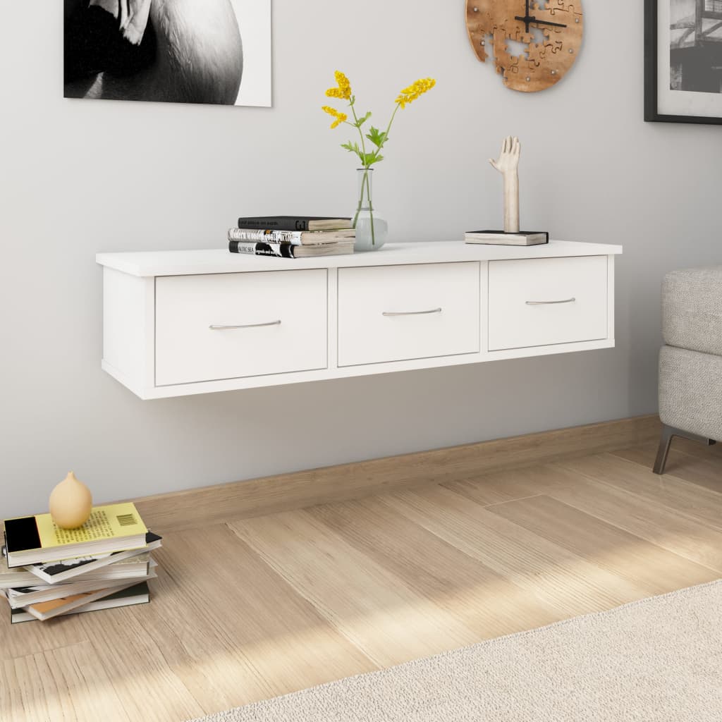 vidaXL Seinälaatikkohylly valkoinen 88x26x18,5 cm tekninen puu