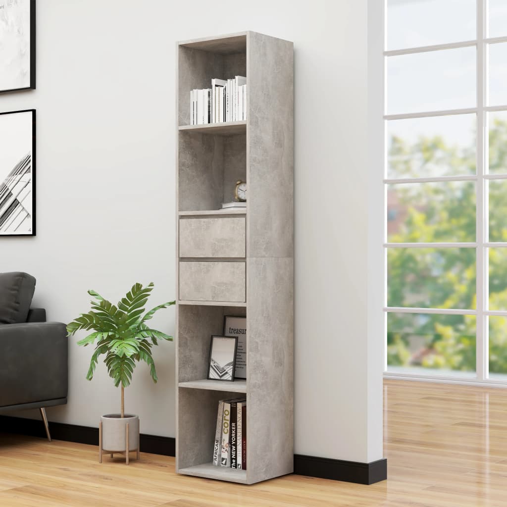 vidaXL Kirjahylly betoninharmaa 36x30x171 cm tekninen puu
