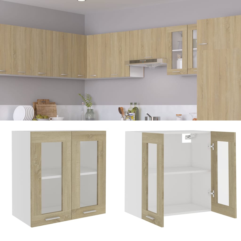 vidaXL Seinäkaappi lasilla Sonoma-tammi 60x31x60 cm tekninen puu