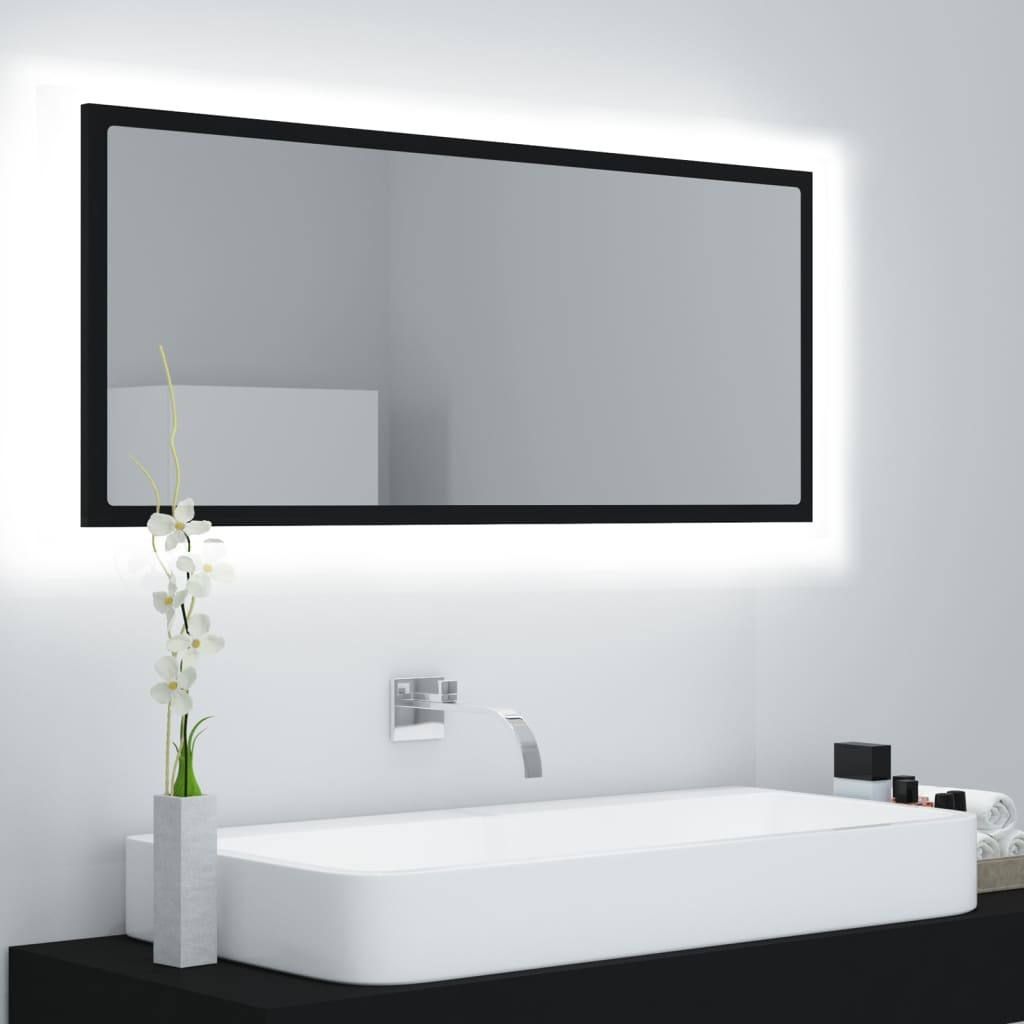 vidaXL LED-kylpyhuonepeili musta 100x8,5x37 cm akryyli
