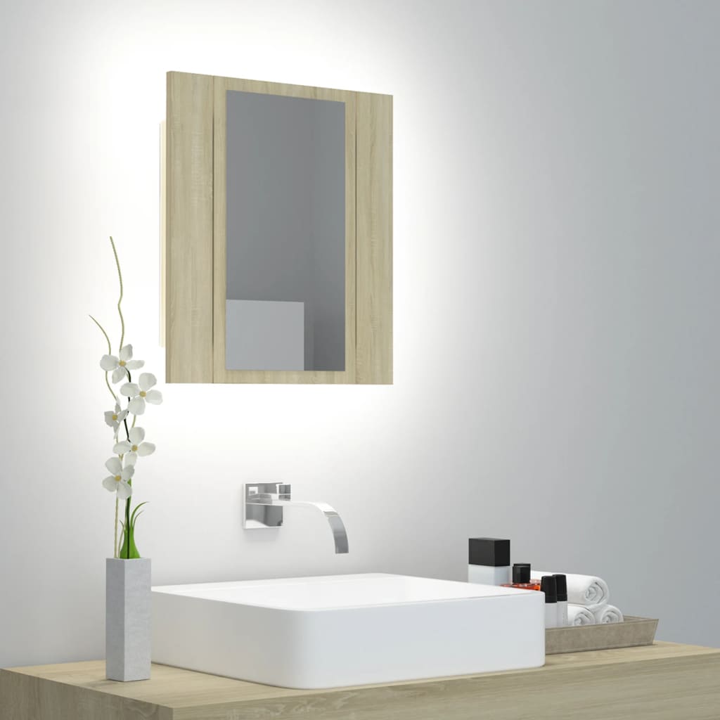 vidaXL Kylpyhuoneen LED peilikaappi Sonoma tammi 40x12x45 cm akryyli