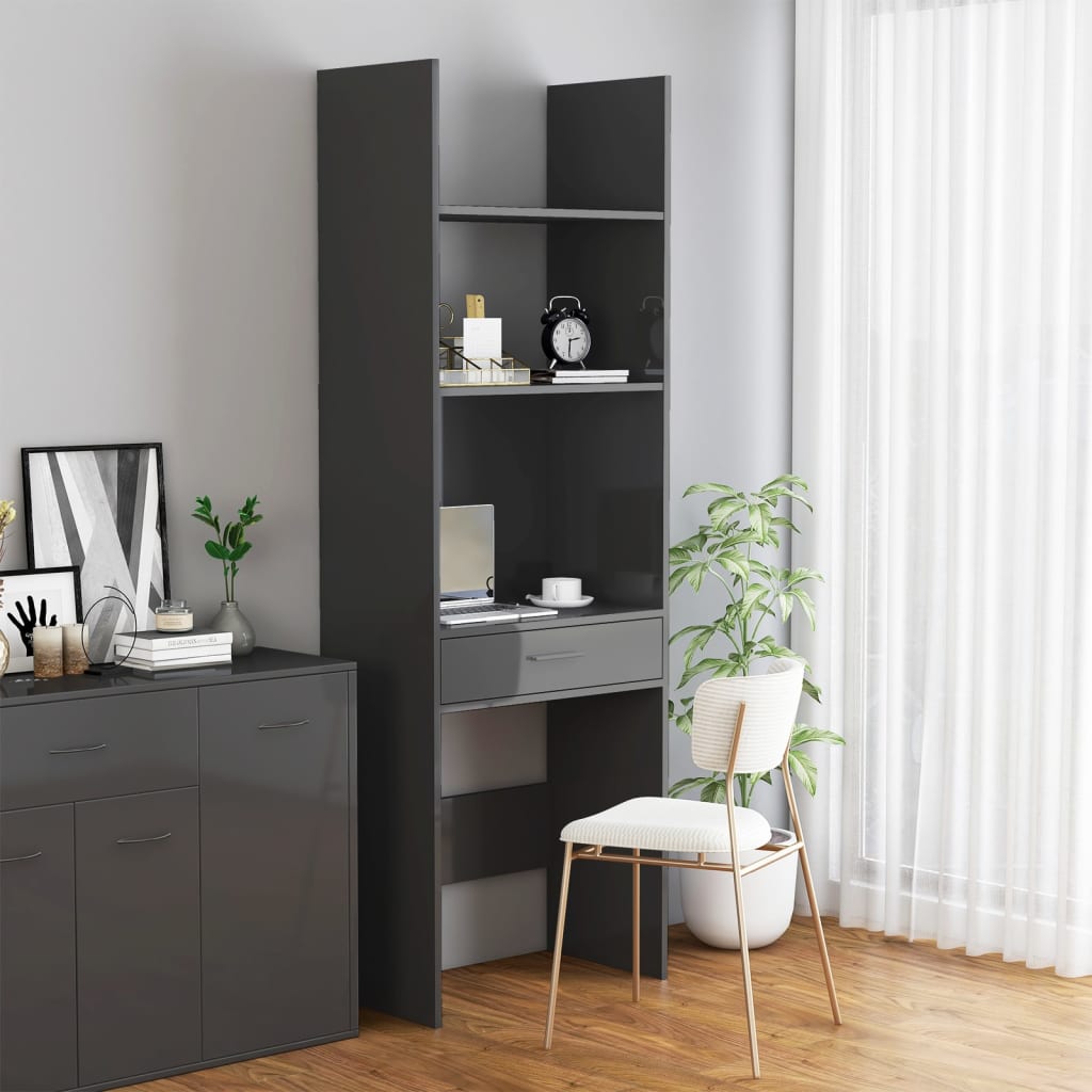 vidaXL Kirjahylly korkeakiilto harmaa 60x35x180 cm tekninen puu
