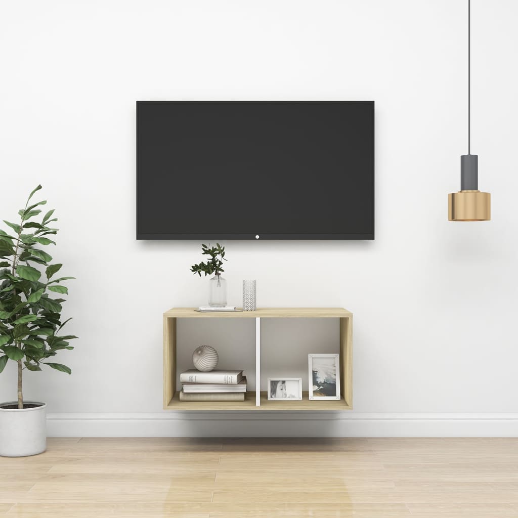 vidaXL Seinäkiinnitettävä TV-taso tammi 37x37x72 cm tekninen puu