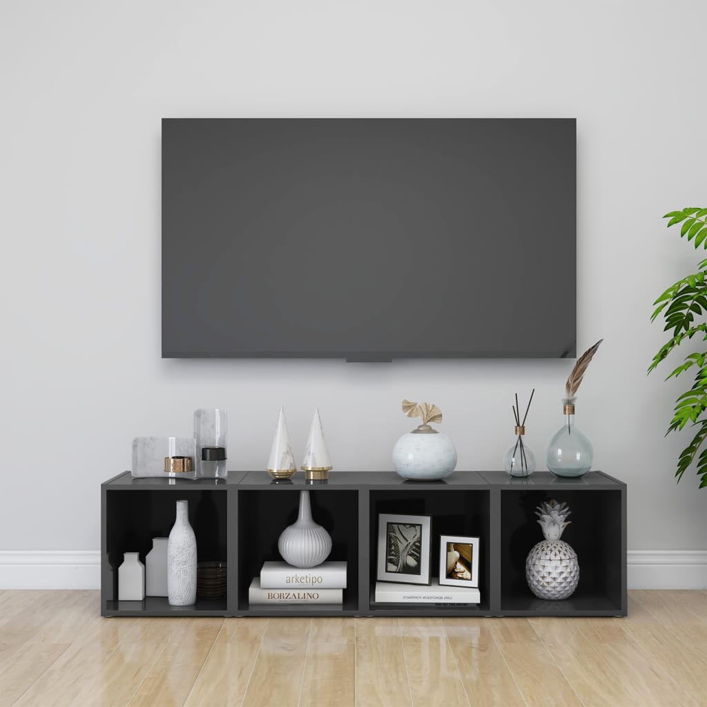 vidaXL TV-tasot 4 kpl korkeakiilto harmaa 37x35x37 cm tekninen puu