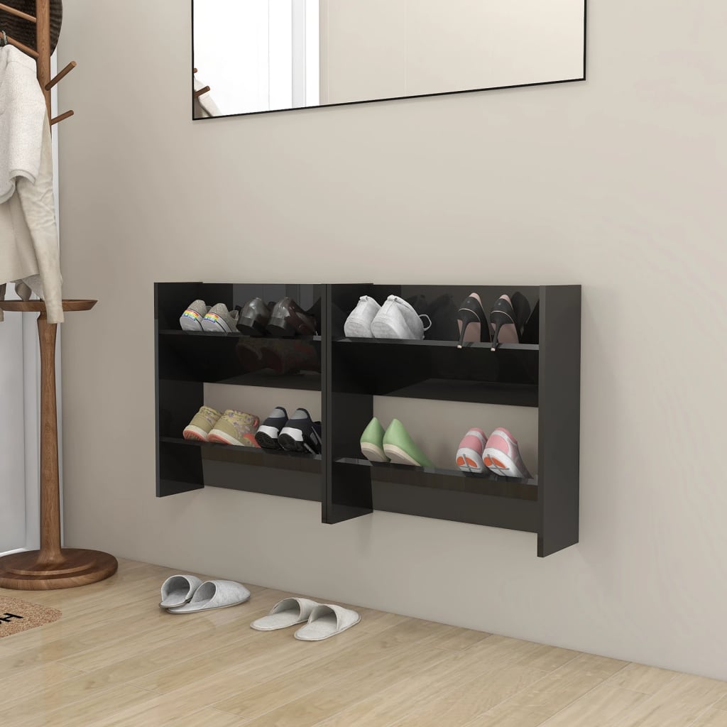 vidaXL Seinäkenkäkaapit 2 kpl kk. musta 60x18x60 cm tekninen puu