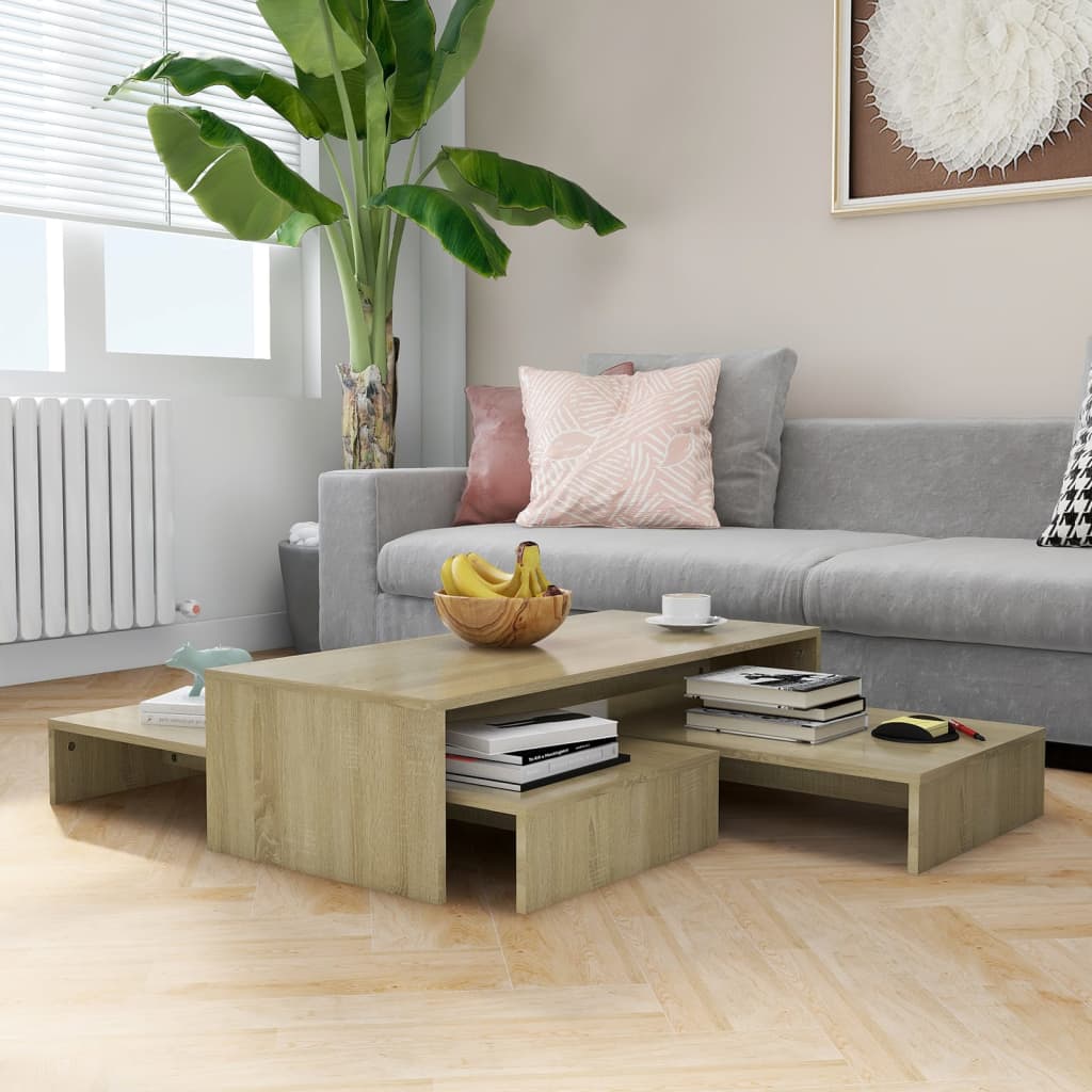 vidaXL Sohvapöytäsarja Sonoma-tammi 100x100x26,5 cm tekninen puu