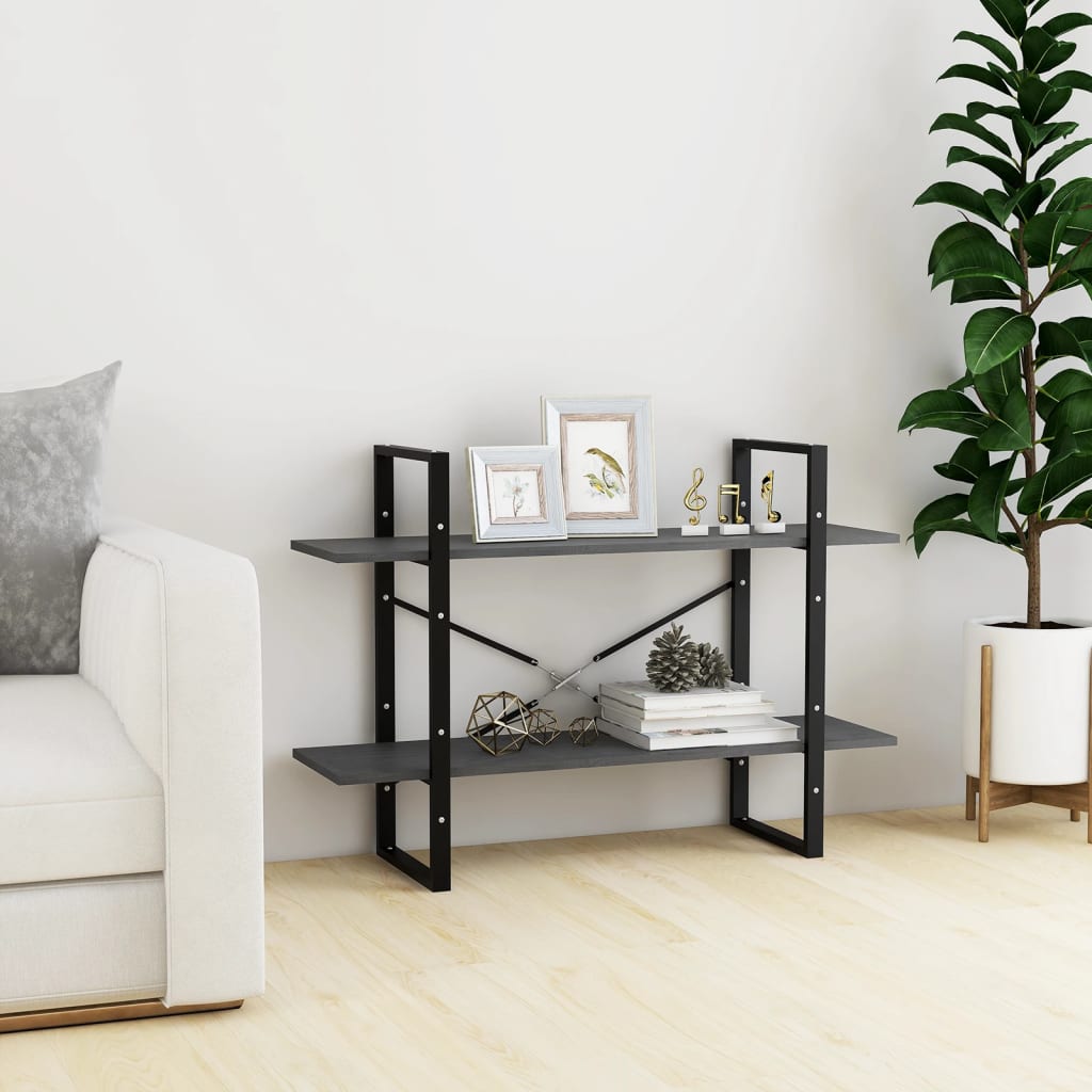 vidaXL 2-tasoinen kirjahylly harmaa 100x30x70 cm täysi mänty