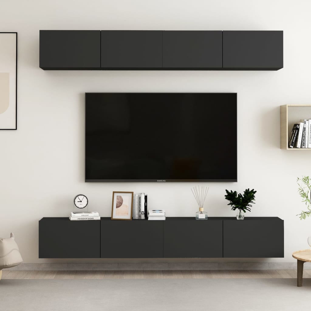 vidaXL TV-tasot 4 kpl musta 100x30x30 cm tekninen puu