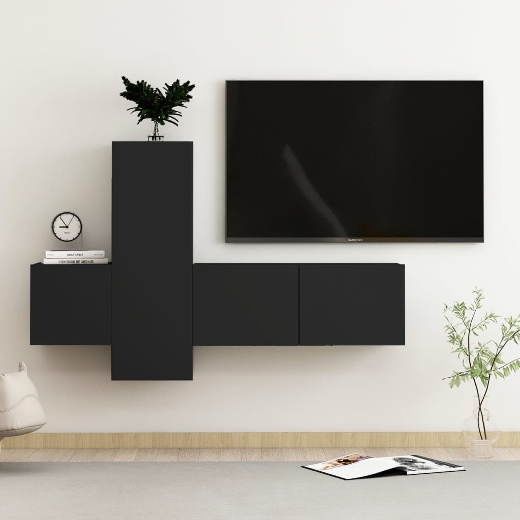 vidaXL 3-osainen TV-kaappisarja musta tekninen puu