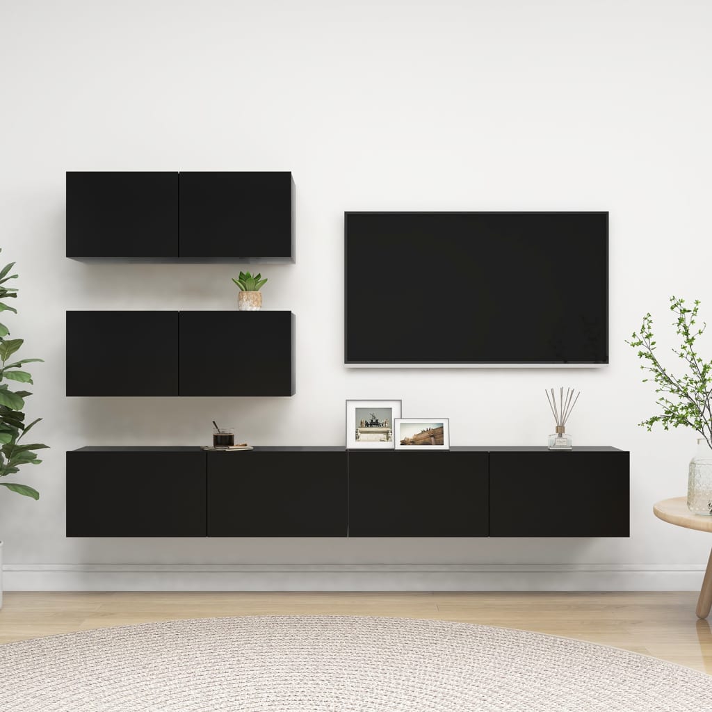 vidaXL 4-osainen TV-kaappisarja musta tekninen puu