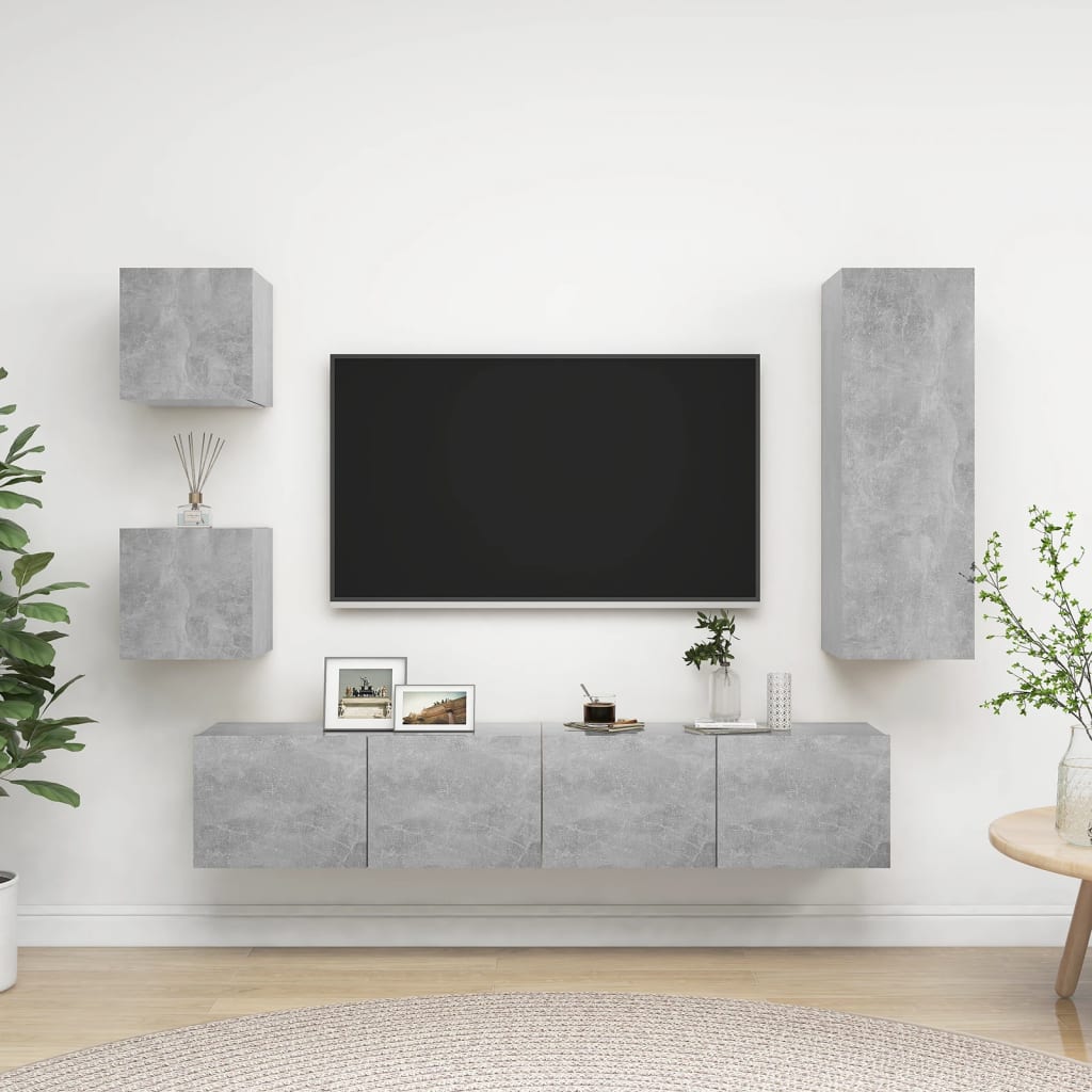 vidaXL 5-osainen TV-kaappisarja betoninharmaa tekninen puu