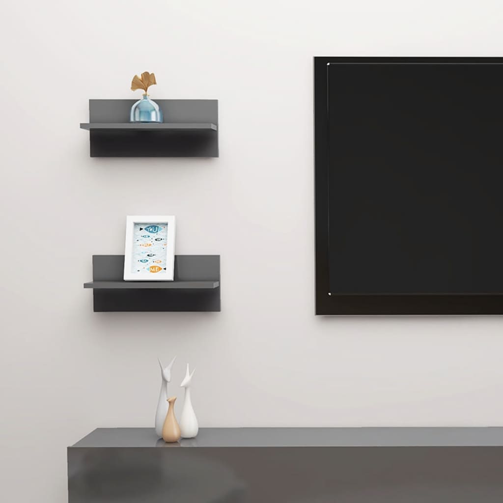 vidaXL Seinähyllyt 2 kpl korkeakiilto harmaa 40x11,5x18 cm