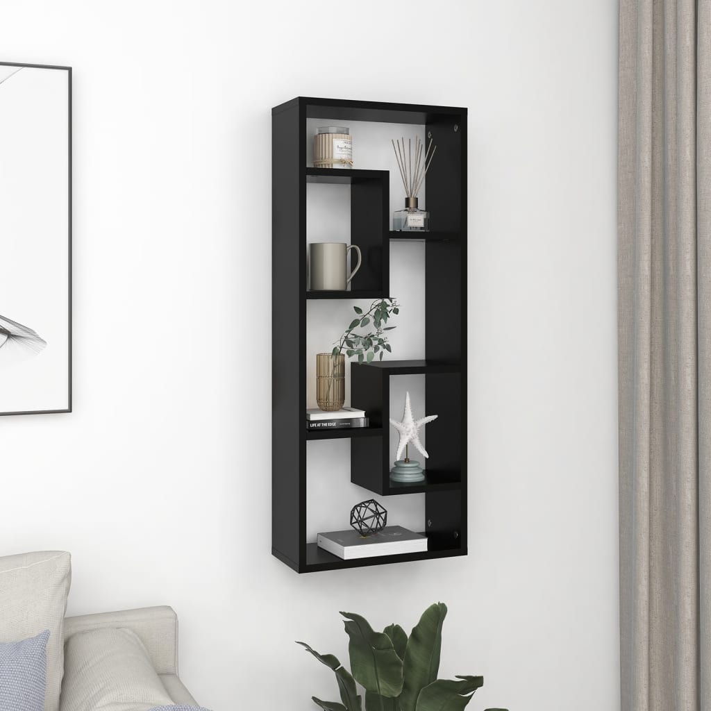 vidaXL Seinähylly musta 36x16x90 cm tekninen puu