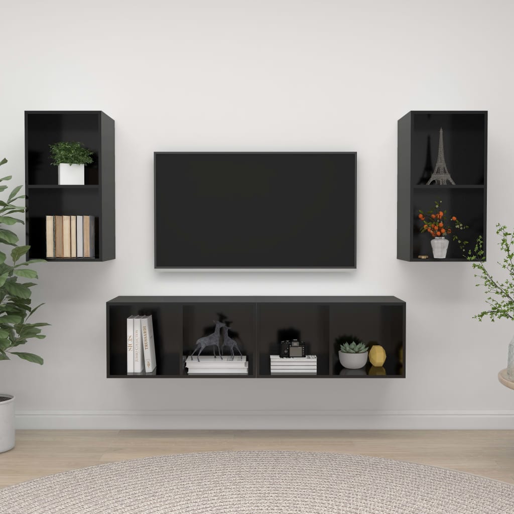 vidaXL Seinäkiinnitettävä TV-taso 4 kpl korkeak. musta tekninen puu