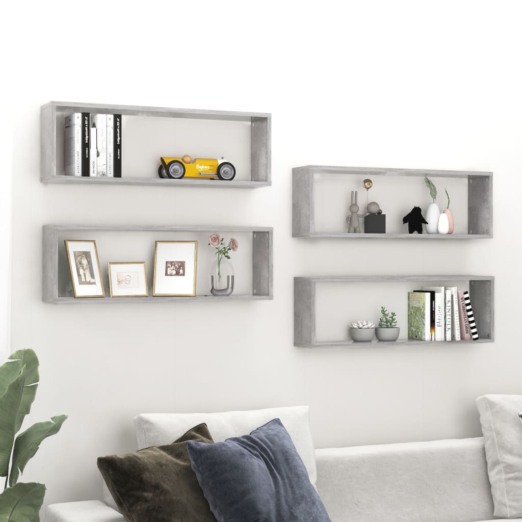 vidaXL Kuutioseinähyllyt 4 kpl harmaa 80x15x26,5 cm tekninen puu
